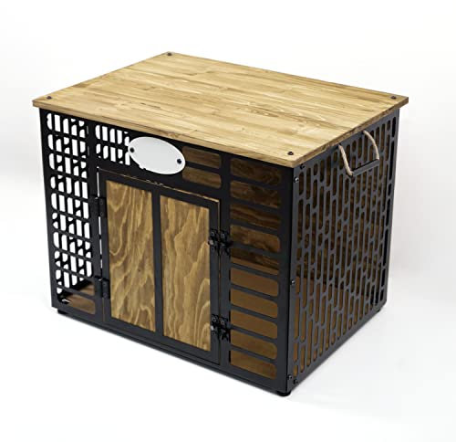 Metall und Holz-Hundekäfig-Möbel, moderner Beistelltisch, für den Innenbereich, Hunde-und Katzenhütte, Holz auf Metallkonstruktion, Kiste, Haustierhaus,mittel und groß (klein 62 x 49 x 45 cm, Braun)