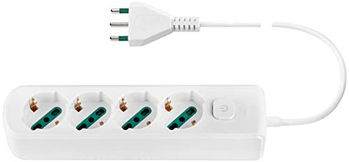 Vimar 0R00641.CC.B Presa multipla con interruttore e cavo da 1,5 m, 4 uscite SICURY universale standard italiano, spina 16 A standard italiano, bianco