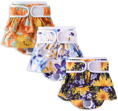Demigreat Läufigkeitshose für Hündinnen 3 Stück M, Hochsaugfähige und Damenbinden Hundewindeln für Hündinnen, Größenverstellbar - Sonnenblume