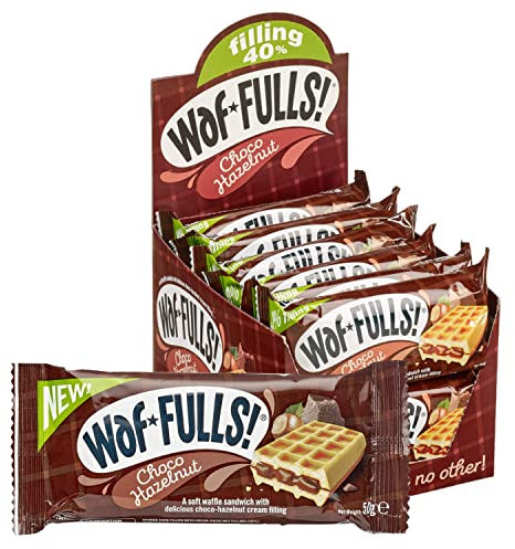 WafFULLS! Choco Hazelnut Waffles (12x 50g) - Soft Waffle Sandwich Breakfast Snacks Ready to Eat Snack for Kids Adults Hazelnut Chocolate Bars Individually Wrapped Waffles Snacks Bulk Christmas Gifts