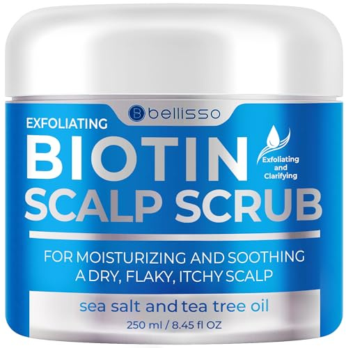 Biotin Scalp Scrub - Exfoliator Treatment for Dry Hair and Itchy, Flaky Scalps - Intense Moisturizer and Detox Cleanser for Build Up Relief - Anti Dandruff Mask with Tea Tree Oil for Women and Men