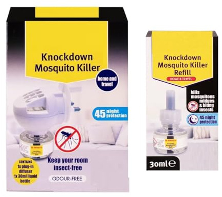 Knockdown Mosquito Killer Plug-in- 30ml Refills-Plug-in Insect Killer-Keep Your Room Insect Free - Lasts for up to 45 Nights Home And Travel(Plug +30ml Refill)