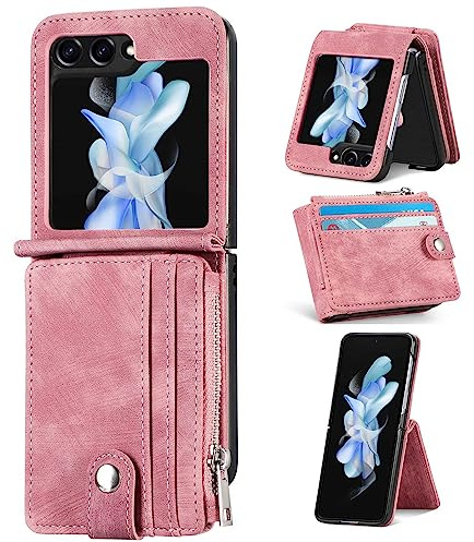 ZCDAYE Wallet Case for Samsung Galaxy Z Flip 5, Leather Phone Case with Card Holder Removable for Women Man, Practical Protective Cases Shell Phone Cover for Samsung Z Flip 5, Red