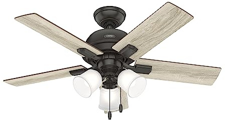 Hunter Fan 44 inch Traditional Noble Bronze Finish Indoor Ceiling Fan with LED Light Kit and Pull Chain (Renewed)