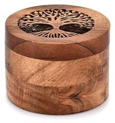 Samhita Urna de Madera de Acacia Hecha a Mano para Cenizas humanas, urnas de Caja de Madera del árbol de la Vida para Cenizas – Urnas de cremación para Cenizas de Perros, urna para Cenizas (8,89 cm x