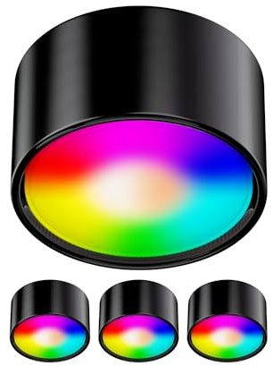 ledscom.de 4 Stück GX53 Porzellan Aufbauleuchte KLU rund schwarz 91mm Ø + RGB Leuchtmittel warmweiß - kaltweiß (2900-6200), Smart Home
