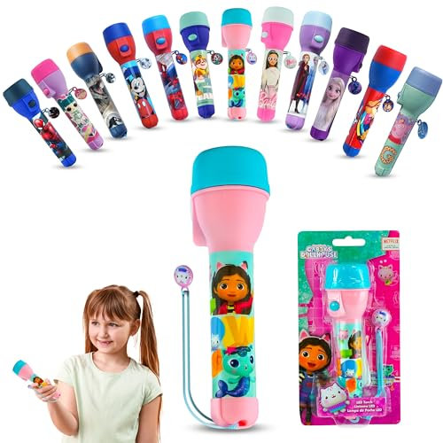 SRV Hub Gabby's Dollhouse Grande torche antidérapante, lampe de poche 16 cm pour enfants de 3 ans et plus, veilleuse rose clair résistante à l'eau pour randonnée en plein air | Économie d'énergie