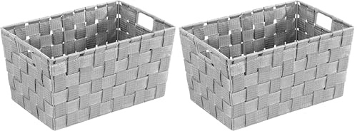 WENKO Aufbewahrungskorb Adria S Grau - Badkorb, Küchenkorb Fassungsvermögen: 6.24 l, Polypropylen, 30 x 15 x 20 cm, Grau (Packung mit 2)