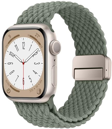 HITZEE Kompatibel mit Apple Watch Armband 49/46/45/44/42/41/40/38, Geflochten Band mit Magnetisch Schließe Entworfen für iWatch Ultra 3/2/1 Serie 11 10 9 8 7 SE3 6 5 4 (42/44/45/46/49, Olivgrün)