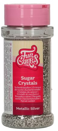 FunCakes Sugar Crystals Zuckerstreusel, Metallic Silver, 80 g | Guter Geschmack, Perfekt zum Dekorieren von Eis, Kuchen, Cupcakes, Cake Pops, Donuts und Kekse, Sprinkle Streusel Mix