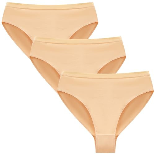 Adorel Mädchen Ballett Slips Baumwolle Tanz Unterhosen Unterwäsche 3er-Pack Hautfarb 128 (Herstellergröße 130)