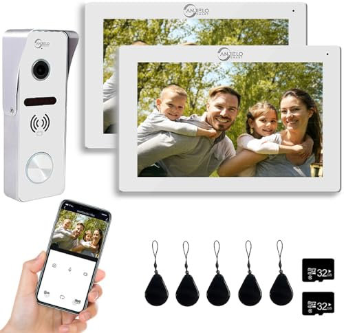 ANJIELO SMART TUYA WiFi Video Doorbell Intercom 7 inch Touch Monitor System Wireless 1080P Video Entry Doorphone Door Camera with Access Card Unlock Function,2 monitor screens