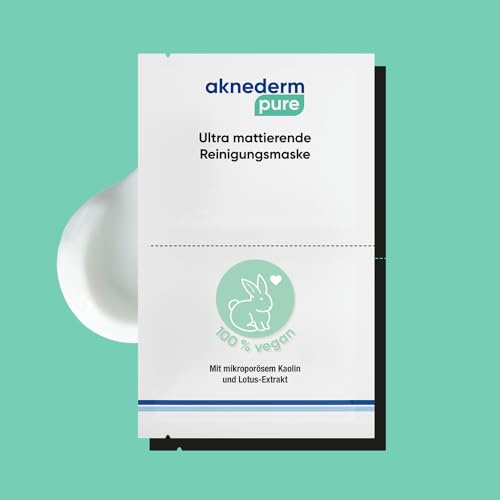 aknederm pure Reinigungsmaske 12 x 6ml I klärende Gesichtsmaske mit Lotus-Extrakt I mattierende Porzellanerde-Maske entfernt Hautfett I Anti-Glanz Maske Gesicht für gründliche Reinigung