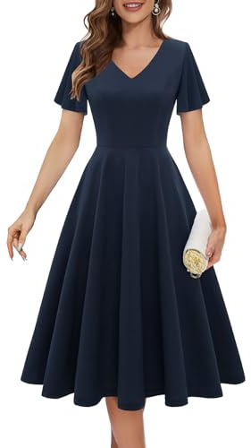 Bridesmay Cocktail Dresses for Women Wedding Guest,Business Casual Work Dresses,Fit and Flare Graduation Dress Navy L