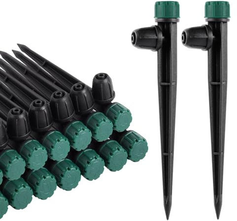 FOGWOWO 50 Stück Tropfbewässerung Emitter Tropfer für 1/4 Zoll Bewässerungsschlauch,360 Grad Einstellbar Bewässerungstropfer auf 5.5 Zoll Pfahl für Garten Bewässerungssystem