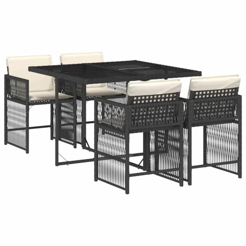 vidaXL Ensemble à Manger de Jardin avec Coussins 5 pcs, Table et Chaises à Dossier Rabattable, Meubles d'Extérieur Patio Terrasse, Moderne, Noir Résine Tressée