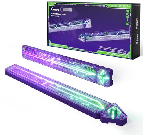 Govee x EVANGELION Erweiterungsset für Gaming Glide Wandleuchte H6063, erweiterbar auf bis zu 12 Lichtabschnitte, inkl. 2 Lichtabschnitten, 1 quadratischem und 1 dreieckigem Verbinder