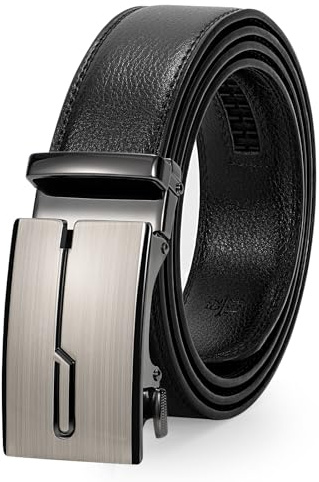 JasGood Leder Herren Gürtel, Gleitender Ratsche Ledergürtel für Männer Anzug mit Automatischer Schnalle, 3,5cm Breit