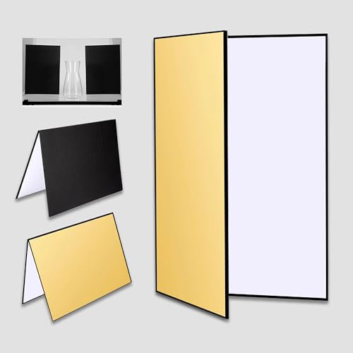 FloraVigo Pellicola riflettente per fotografia 3 in 1 in cartone, 42 x 30 cm, con diffusore di luce pieghevole, formato A4, pellicola riflettente per alimenti, gioielli, fotografia morta (bianco/oro