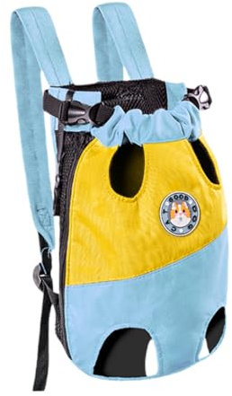 Vyloky Hunde- und Katzenrucksack，leichtgewichtiger Hunde-Rucksack，tragbare Katzentasche，Outdoor-Haustier-Rucksack (Blau + Gelb, XXL)