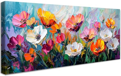 Primavera Fiori Colorato Stampa su Tela Con Cornice Fiori Astratti Bontanici Floreali Pittura Quadri su tela Quadri Moderni Poster da Parete Decorazioni da Parete Soggiorno Camera da Letto 50x120cm