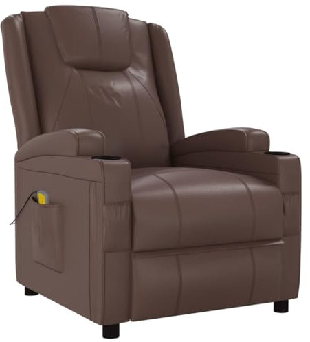 vidaXL Massagesessel, Sessel Verstellbare Rückenlehne Fußteil, Fernsehsessel Relaxsessel mit Liegefunktion, Liegesessel Polstersessel Ruhesessel, Braun Kunstleder