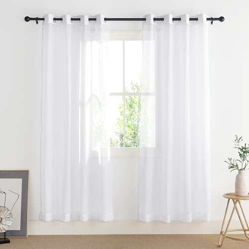 PONY DANCE White Net Curtains for Windows, Eyelets, 2 Panels, W54 xL72 | Soft Voile Sheer Light Filtering Curtains for Living Room, Bedroom & Lounge, Lightweight Breathable Elegant 72 Drop Drapes