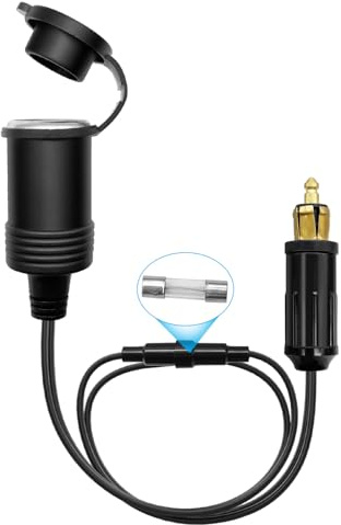 Hoembpn DIN Stecker auf Zigarettenanzünder Adapter Steckdose Verlängerungskabel mit 10A Sicherung Wasserdicht 12V/24V Buchse, für BMW Motorrad Auto Wohnmobil (30CM)