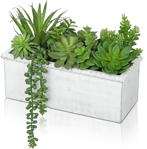 Briful Artificial Succulent Plants in Wooden Pot, Decorative Artificial Plants Indoor Fake Succulents Potting Mix, Small Fake Plants for Living Room Bathroom Kitchen Table Decor