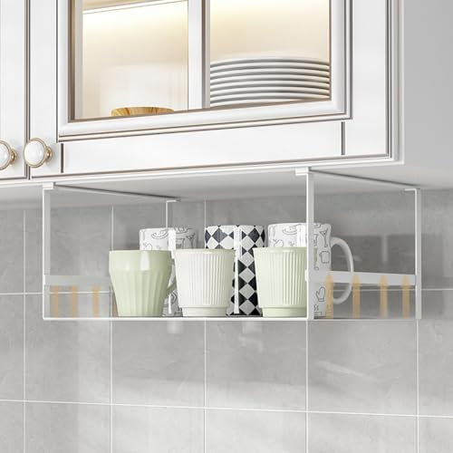 2 Paquets Panier sous Étagère Extra Large, Panier de Rangement Suspendu Blanc pour Armoire Organisateur en Acier au Carbone pour la Cuisine, Le Garde-Manger, Le Bureau, la Bibliothèque