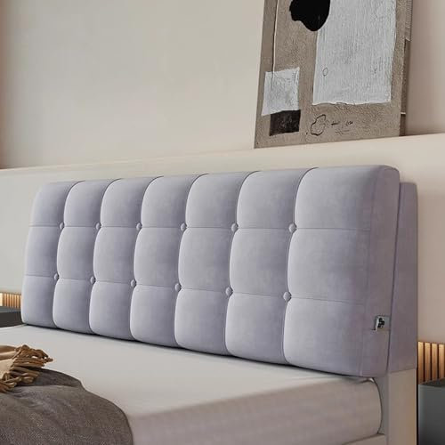 RüCkenlehne Bett Kopfkissen Lesekissen,Waschbar Eispunkt-Samtstoff Verdicken Staubdicht Bett Kopfteil üBerzug,Kopfteil-Schutzbezug FüR Einzel-/King-/Doppelbett(120*58*6cm(Straps),Light gray)