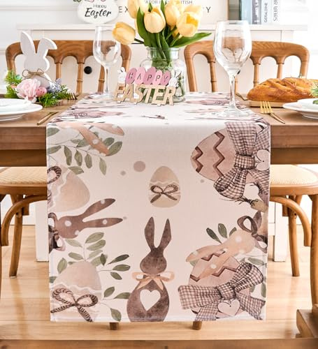 Vorysum Tischläufer Modern Hase Tischläufer Blumen Ostereier Frühling Ostertischläufer Esstisch Ostern Tischdeko Blume Festliche Tischmatten Läufer Set Für Esstisch Party 40 x 140 cm