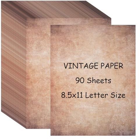 90 Sheets Vintage Paper, 8.5 x 11 Stationery Writing Paper, Double-sided Antique Old Fashion Parchment Paper for Printing, Decorative Printer Paper for Invitation, Letter, Resume, Award (Dark)