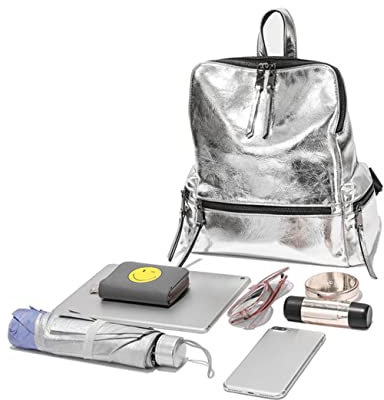 POPETPOP Damen Rucksack Aus Pu Und Polyester Mit Reflektierendem Licht Modische Schultertasche Viel Stauraum Für Schlüssel Handys Und Lippenstift Mit Diebstahlschutz