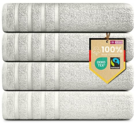 B!HOME 4er Set Premium Duschtücher [100% Baumwolle] 70x140 cm, Creme | große Handtücher Weich, Saugstark & Pflegeleicht / Badetuch Perfekt für Bad, Strand & Reisen