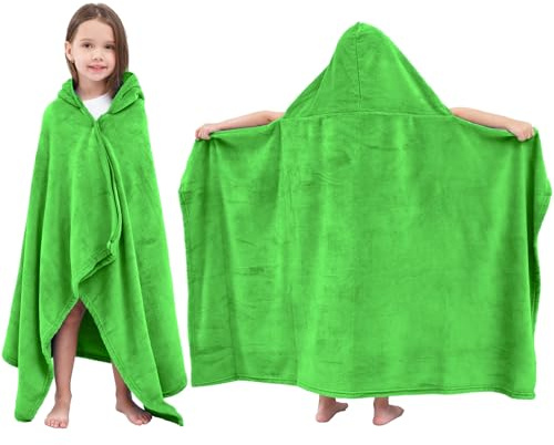 Hiturbo Kids Hooded Bath Towel: Soft Plush Pool Beach Fleece Towel Blanket - 50x30 Toddler Towels Wrap for Boys Girls 3-12 Years (Green)