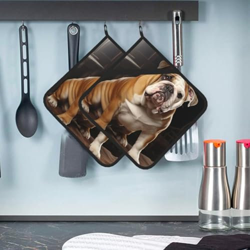 Topflappen für die Küche, Taschen-Topfhalter-Set, Baumwolle, hitzebeständig, Topflappen, Englische Bulldogge, Küchenhandschuhe, heiße Pads zum Backen, Kochen, 20,3 x 20,3 cm, 2 Stück