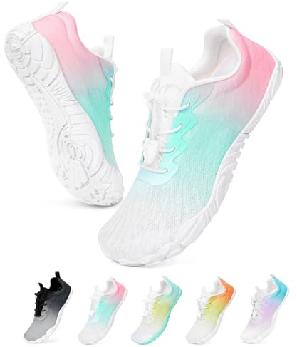 BibHoly Zapatos descalzos para mujer y hombre, zapatos de agua de secado rápido, transpirables, antideslizantes, zapatos de surf, unisex, para playa, senderismo, C04 Rosa Verde, 38 EU