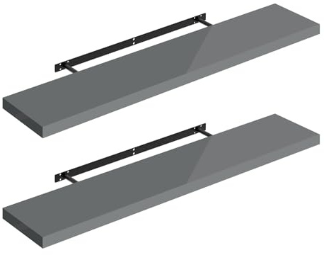 WOLTU Wandregal Regal Schweberegal,Hochglänzend Grau,120x22,9x3,8cm2er | Wandboard 2er mit Metallhalterung, für Küche Badezimmer Wohnzimmer Schlafzimmer, aus MDF, Regale mit der höchsten Träger 10kg
