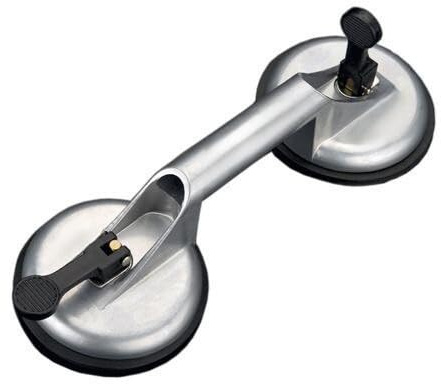 Ventosa doppia per sollevamento vetri, gomma naturale 12x7cm, supporta fino a 100 kg, ideale per manipolare e spostare il vetro pesante.