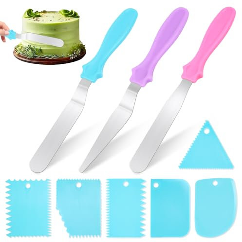 Feirdhoo 9-Teiliges Tortenmesser Set mit Winkelpalette - Professionelle Winkelpalette Torte Tortenspachtel zum Dekorieren von Kuchen, Gebäck und Desserts mit 6 Tortenschaber