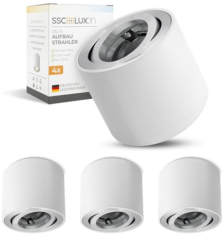SSC-LUXon CELI-2W Aufbauspot 4x weiß GU10 schwenkbar | Vier Aufbaustrahler weiß rund für GU10 - schwenkbar, für Wohnzimmer, Küche & Flur, Direktanschluss 230V (ohne Leuchtmittel)