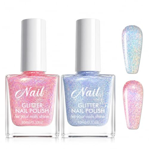 Glitter Nail Polish Pink 2 Pcs Esmalte de UñAs CláSico Rosa Claro Glitter Rosa PintauñAs Esmalte de UñAs con Purpurina Reflectante para UñAs Brillantes