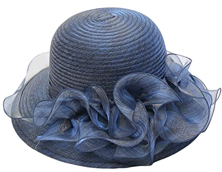 Tmboryuu Cappello Derby da donna, fascinator, per addio al nubilato, in organza, per feste da tè, a tesa larga, cappello da sole per le donne, blu navy, Taglia unica