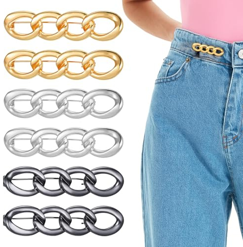 6PCS Pant Waist Tightener, Adjustable Jeans Button No Need to Sew Detachable Button Pins Jean Tightening Clips for Loose Jeans Women (3Colors, Circle)