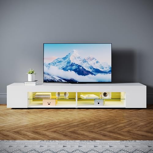 SONNI Mobile Porta TV Soggiorno 180x39x30cm, Mobile Basso Soggiorno Bianco, Mobile TV Camera da Letto con illuminazione LED