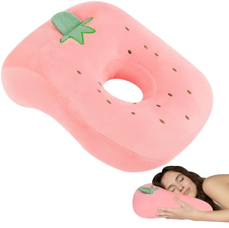 AOOSA Ear Piercing Pillow, Cute Soft Strawberry Piercing Pillow, Pink | Durable Pillow with Hole for Ear, Ventilation Hole Design, Ear Desk Pillow for Sleeping Office School Library Campin