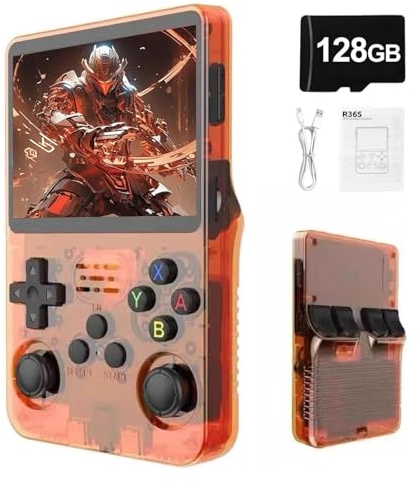 Consola de juegos retro R36S con más de 30000 juegos precargados, pantalla IPS de 3.5 pulgadas, sistema operativo Linux, tarjeta TF de 128 GB, batería de 3500 mAh, regalo portátil de mano