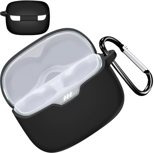 Miimall Skyddsfodral för JBL Tune Buds, trådlös laddning, dammkontakt, nyckelring, LED synlig, anti-drop stöttåligt silikonskydd för JBL Tune Buds-svart