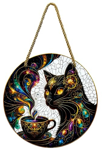 HUVZOR 1 pieza Decoración de Halloween Adorno para Colgar en Vidriera de Gato Negro sobre Decoración de Ventana Halloween Colgante de Ventana, para Ventanas de Hogar, Puertas, Bastet, Bast, Baast